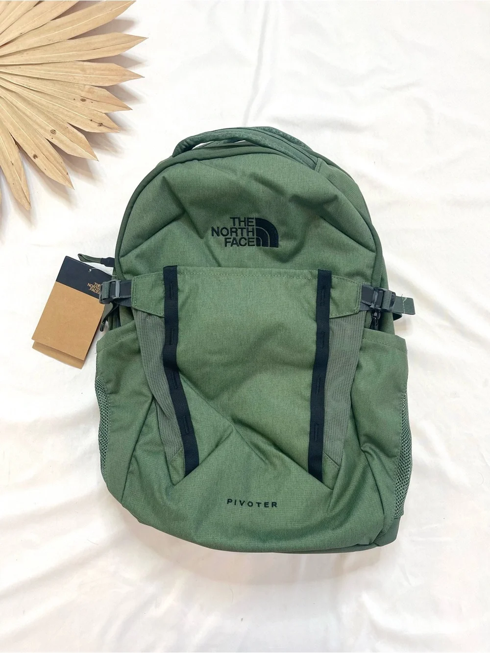 The North Face Pivoter Thyme Light Heather Olive Green Backpack School Work Bag
